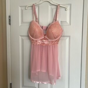 ⚡️New⚡️DAISY FUENTES ace & Mesh Babydoll Lingerie Set - Pink - size 1X - NWT